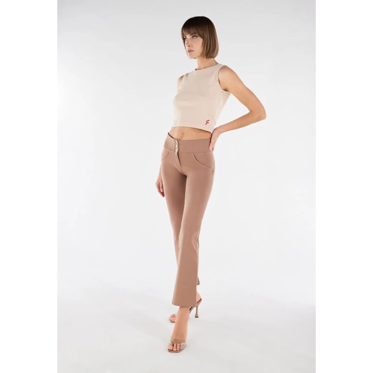Freddy WR.UP® Damen Push-Up Hose - Mid Waist Wide Bottom Cropped - Braun - M103