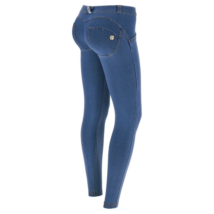 Freddy WR.UP® Damen Push-Up Jeans - Low Waist Super Skinny - Hellblau - Gelbe Nähte - J4Y