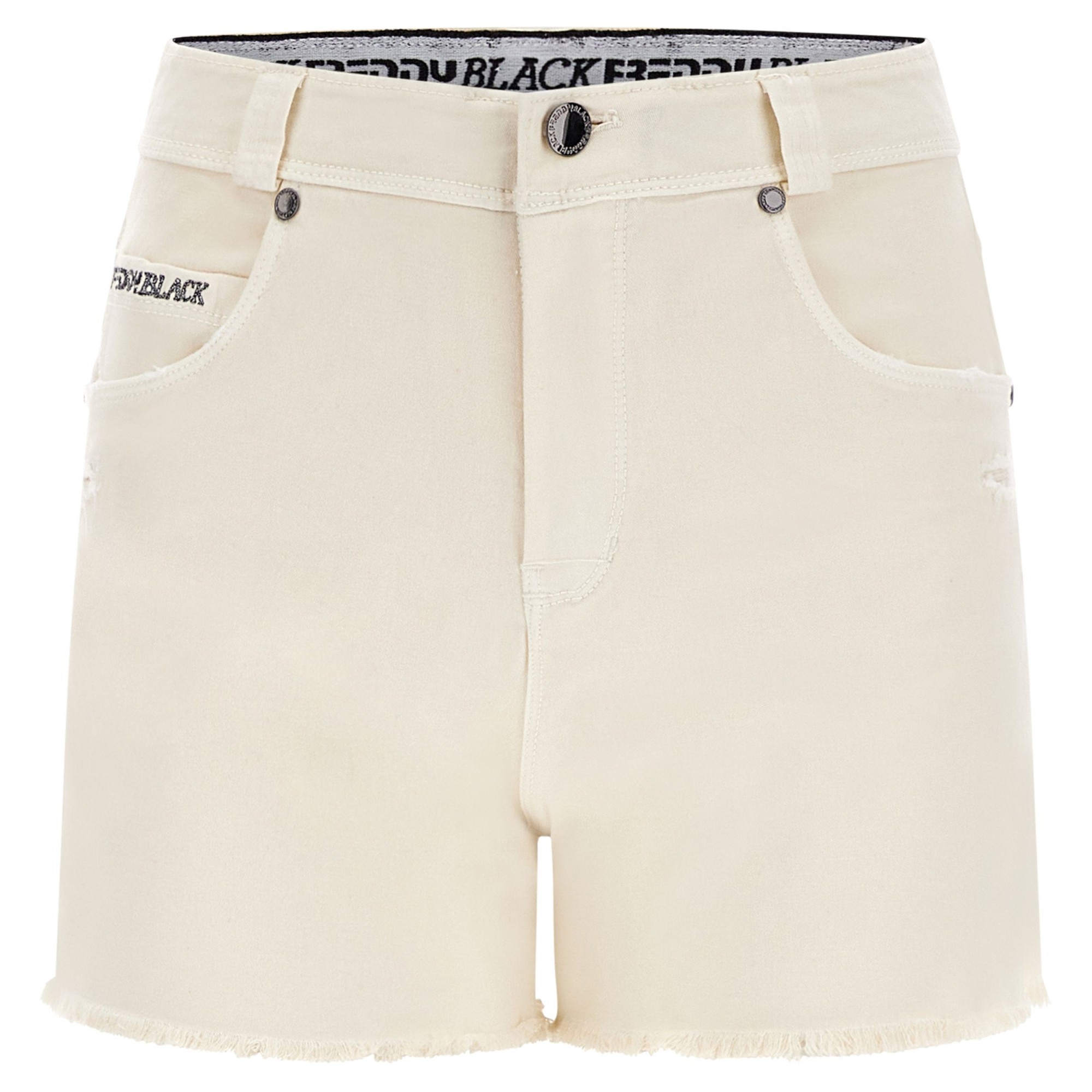 Freddy Damen Fit Jeans - Regular Waist Shorts - Fransen am Saum - Creme - W103 Freddy Damen Fit Jeans - Regular Waist Shorts - Fransen am Saum - Creme - W103