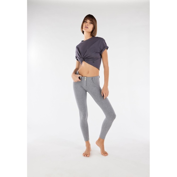 WR.UP® Damen Push-Up Hose - Regular Waist Super Skinny - Grau meliert