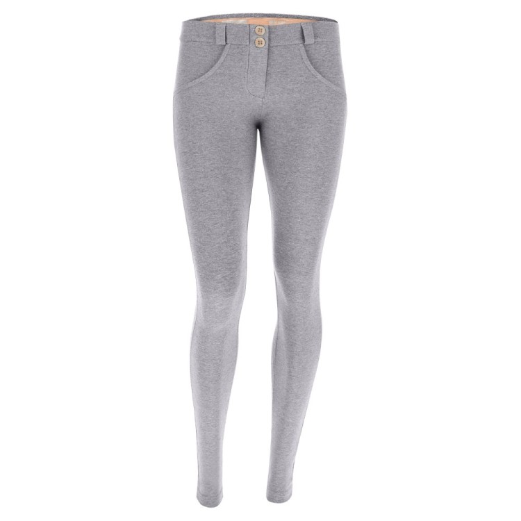 WR.UP® Damen Push-Up Hose - Regular Waist Super Skinny - Grau meliert