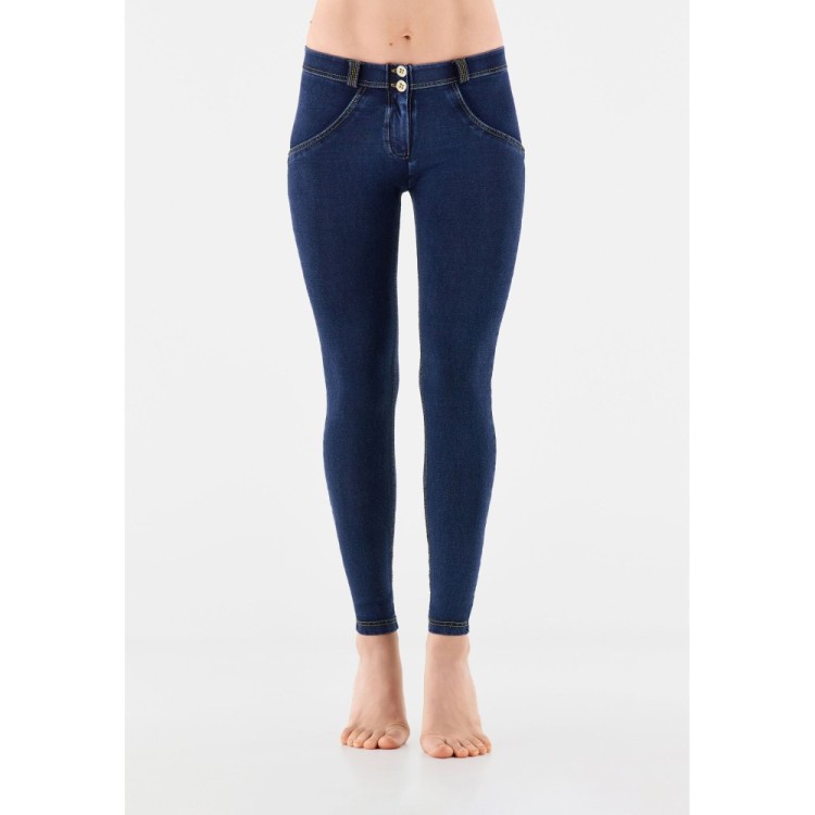 Freddy WR.UP® Damen Push-Up Jeans - Regular Waist Skinny - Indigoblau - Gelbe Nähte