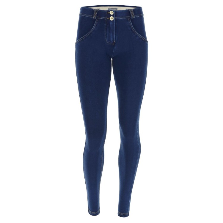 Freddy WR.UP® Damen Push-Up Jeans - Regular Waist Skinny - Indigoblau - Gelbe Nähte