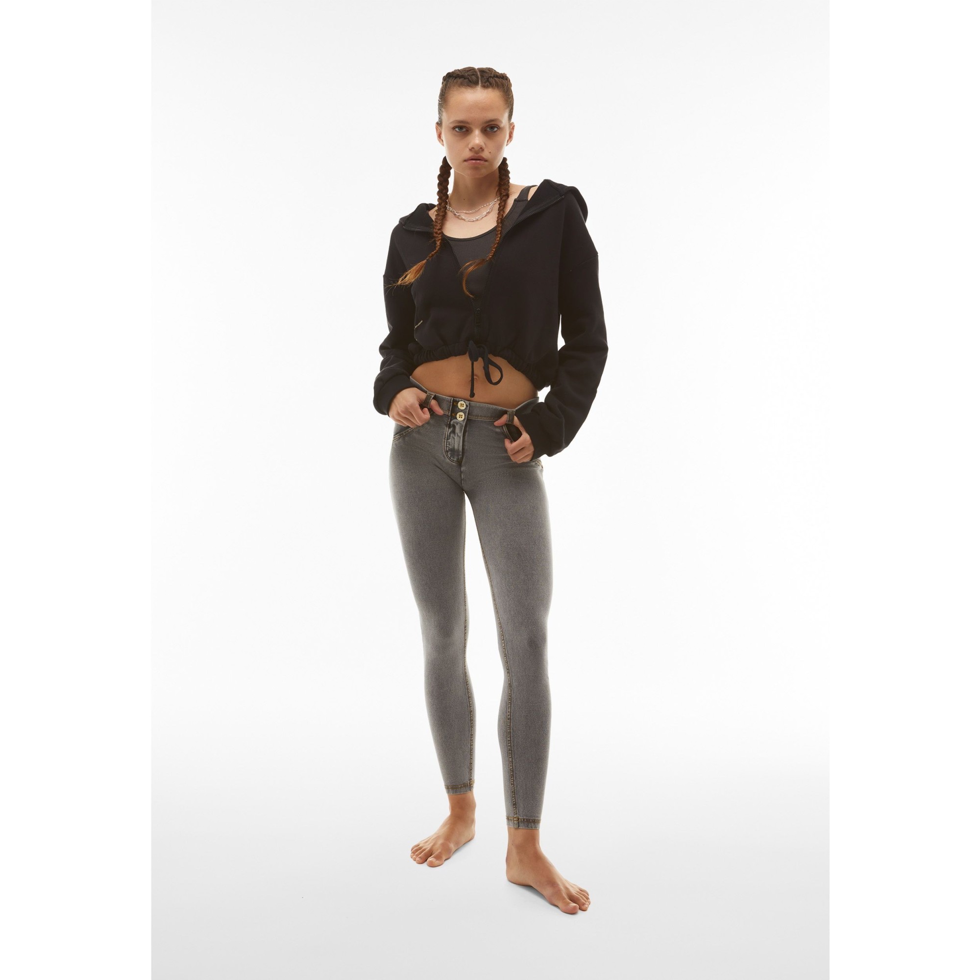 Freddy WR.UP® Damen Push-Up Jeans - Regular Waist Super Skinny - Grau - Gelbe Nähte Freddy WR.UP® Damen Push-Up Jeans - Regular Waist Super Skinny - Grau - Gelbe Nähte