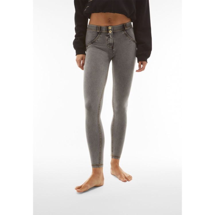 Freddy WR.UP® Damen Push-Up Jeans - Regular Waist Super Skinny - Grau - Gelbe Nähte