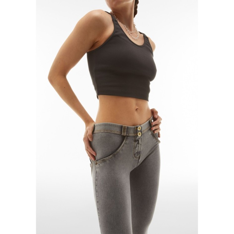 Freddy WR.UP® Damen Push-Up Jeans - Regular Waist Super Skinny - Grau - Gelbe Nähte
