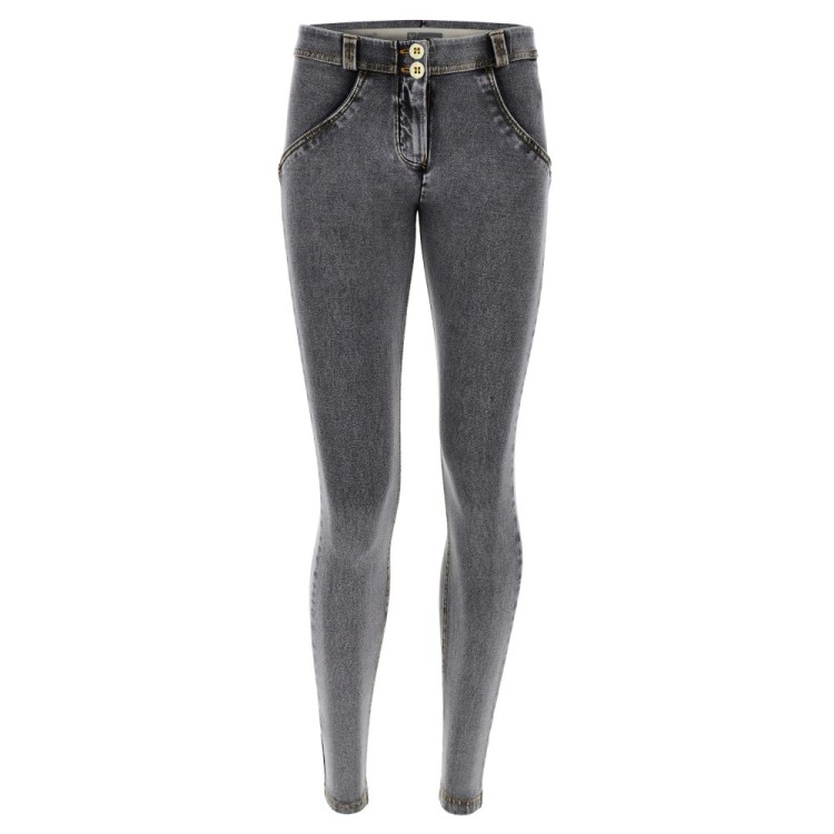 Freddy WR.UP® Damen Push-Up Jeans - Regular Waist Super Skinny - Grau - Gelbe Nähte