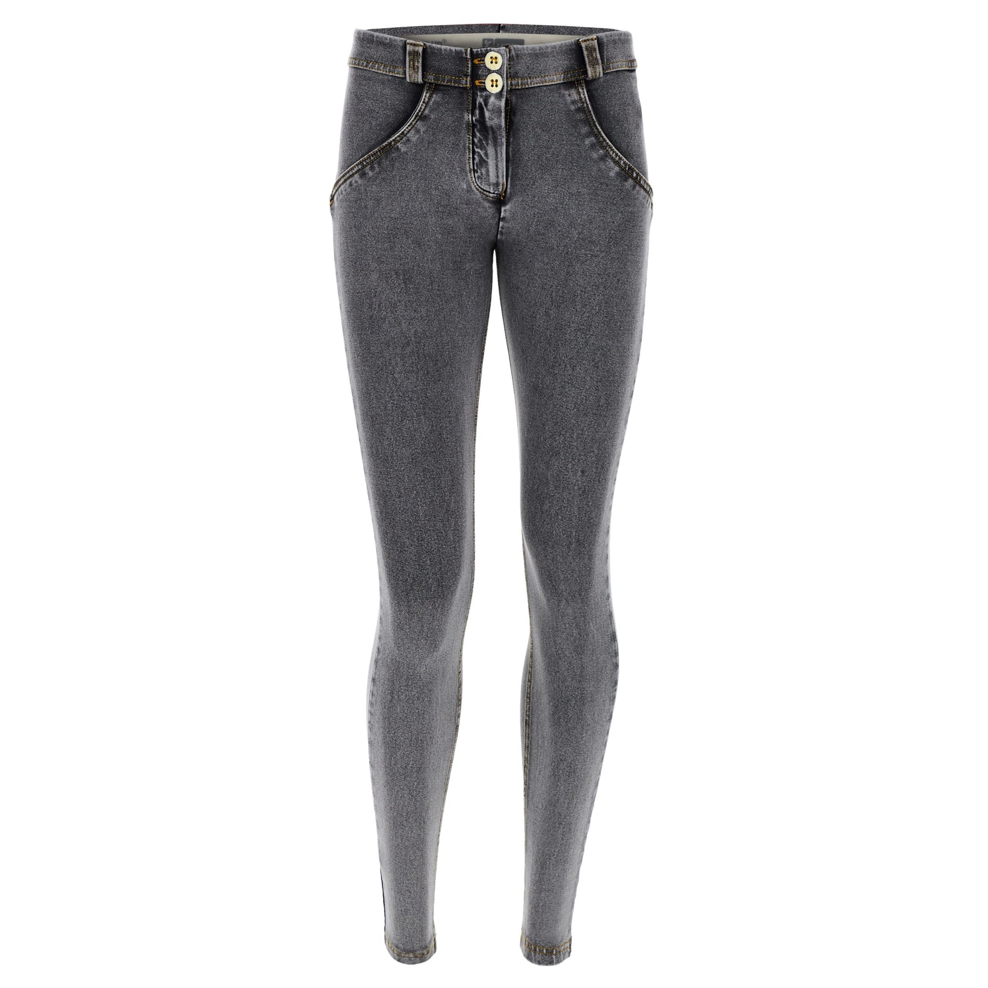 Freddy WR.UP® Damen Push-Up Jeans - Regular Waist Super Skinny - Grau - Gelbe Nähte Freddy WR.UP® Damen Push-Up Jeans - Regular Waist Super Skinny - Grau - Gelbe Nähte