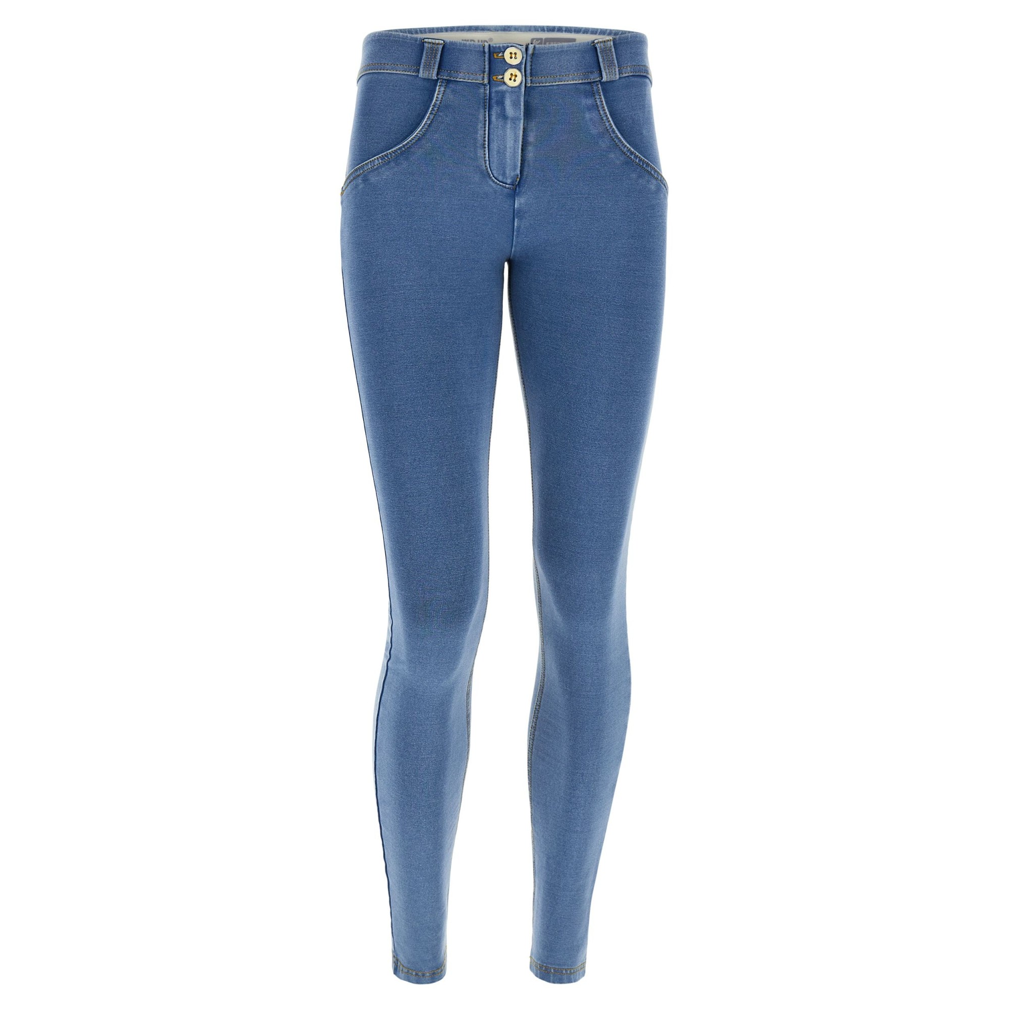 Freddy WR.UP® Damen Push-Up Jeans - Regular Waist Skinny - Hellblau - Gelbe Nähte Freddy WR.UP® Damen Push-Up Jeans - Regular Waist Skinny - Hellblau - Gelbe Nähte