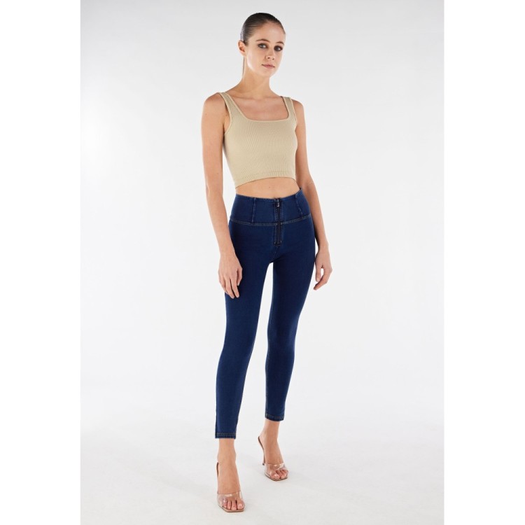 Freddy WR.UP® Damen Push-Up Jeans - 7/8 High Waist Super Skinny - Indigoblau - Gelbe Nähte