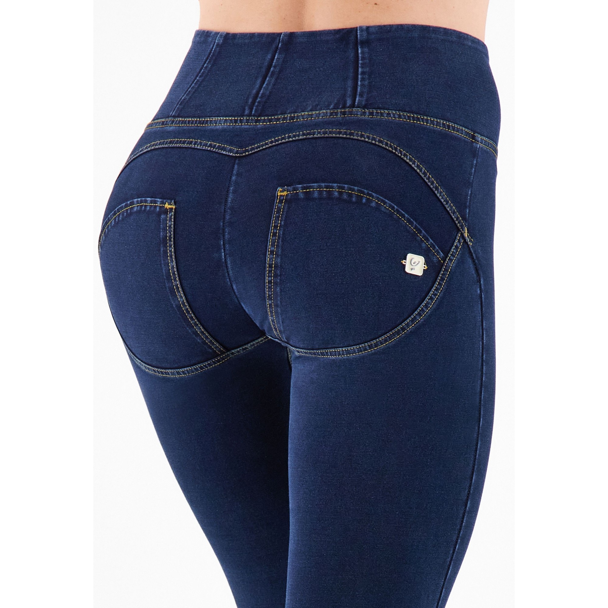Freddy WR.UP® Damen Push-Up Jeans - 7/8 High Waist Super Skinny - Indigoblau - Gelbe Nähte Freddy WR.UP® Damen Push-Up Jeans - 7/8 High Waist Super Skinny - Indigoblau - Gelbe Nähte