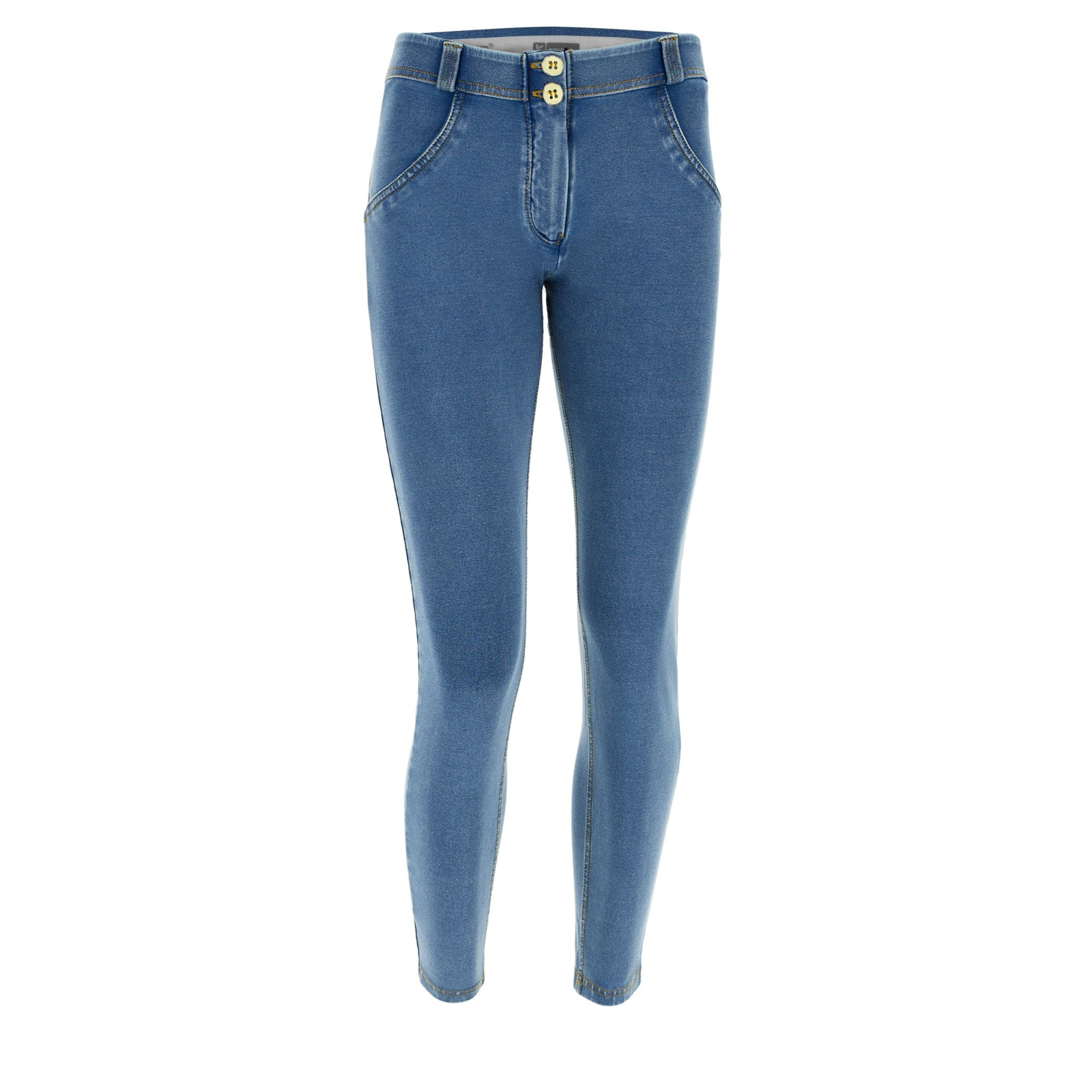 Freddy WR.UP® Damen Push-Up Jeans - 7/8 Regular Waist Skinny - Hellblau - Gelbe Nähte Freddy WR.UP® Damen Push-Up Jeans - 7/8 Regular Waist Skinny - Hellblau - Gelbe Nähte