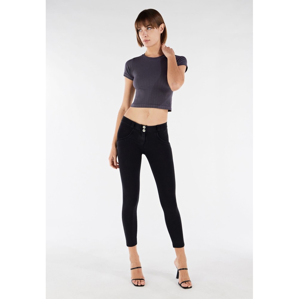 Freddy WR.UP® Damen Push-Up Jeans - 7/8 Regular Waist Skinny - Schwarz - Schwarze Nähte
