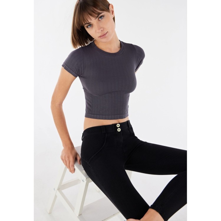 Freddy WR.UP® Damen Push-Up Jeans - 7/8 Regular Waist Skinny - Schwarz - Schwarze Nähte