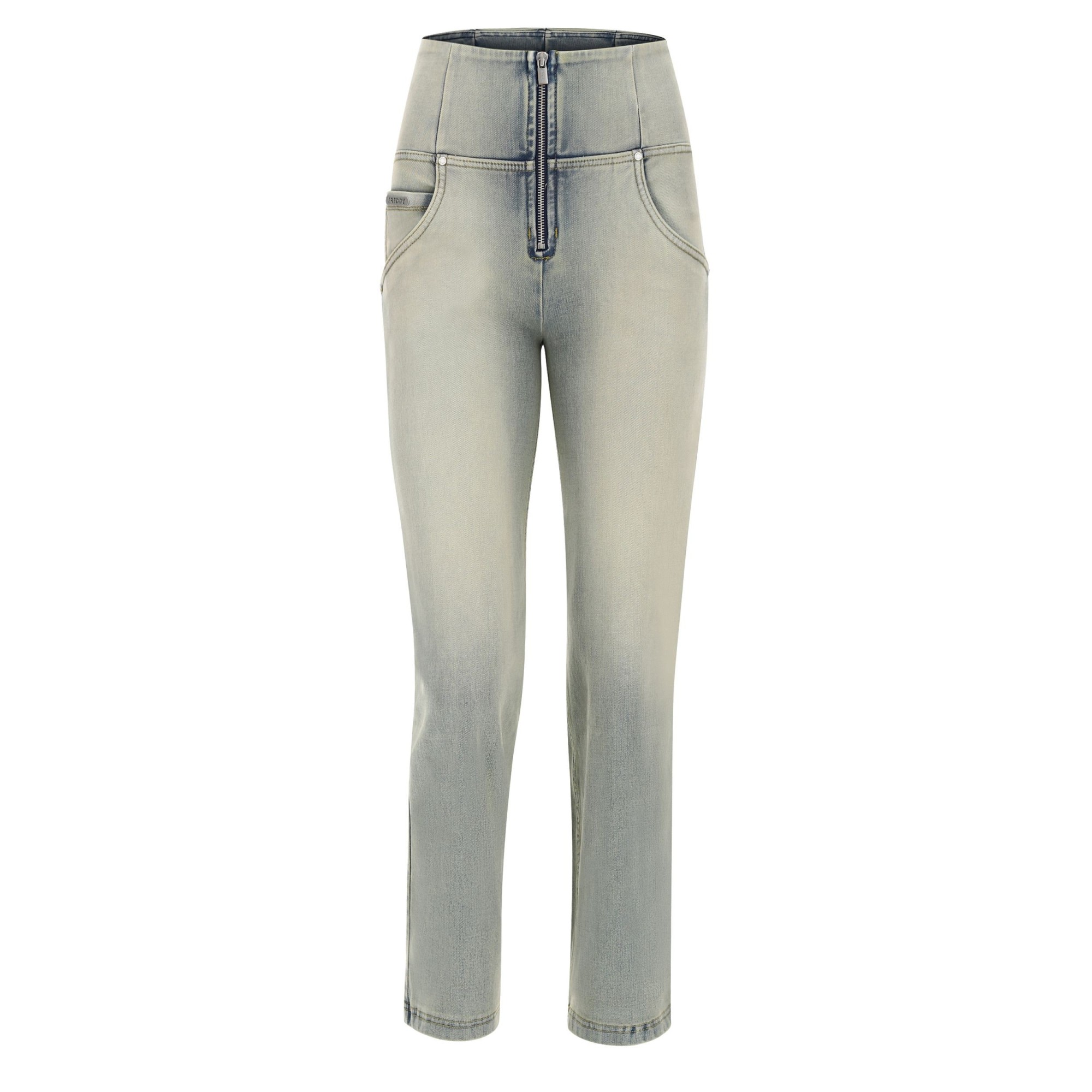 Freddy WR.UP® Snug Denim - High Waist Cropped Wide Leg - Sanded Effect - Light Blue Denim – Yellow Seam - J102Y Freddy WR.UP® Snug Denim - High Waist Cropped Wide Leg - Sanded Effect - Light Blue Denim – Yellow Seam - J102Y