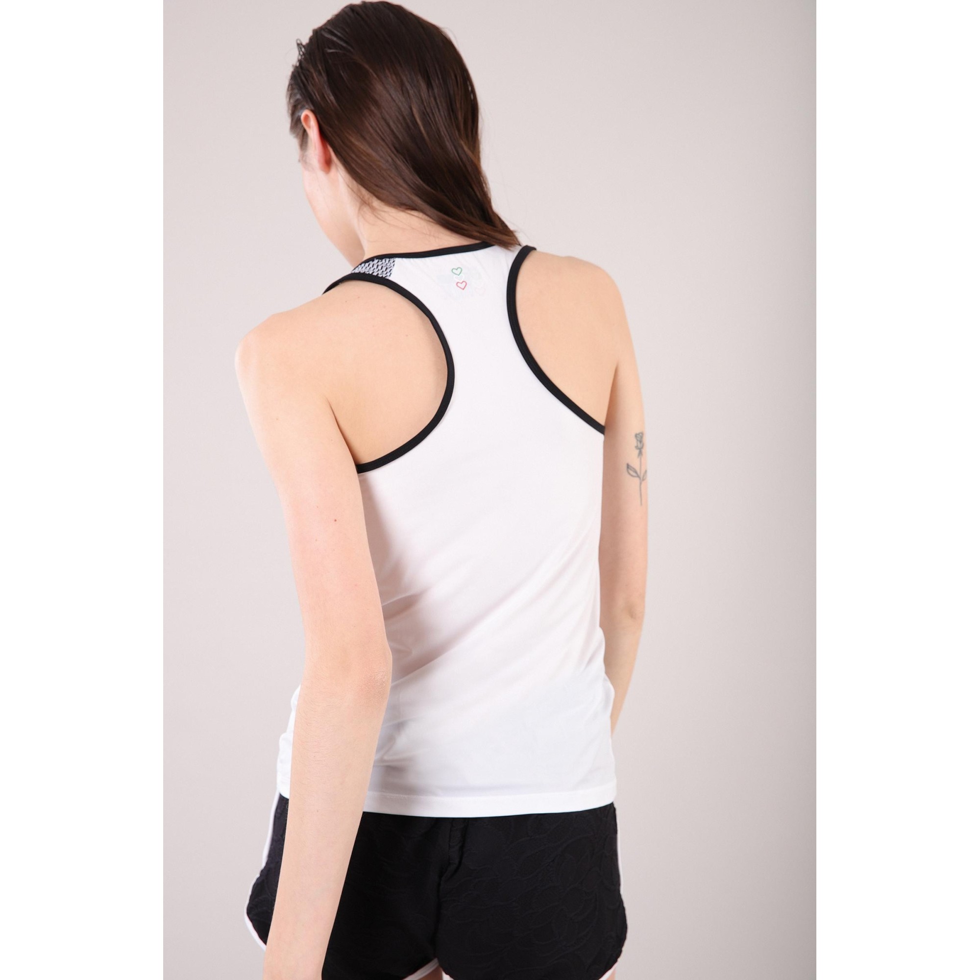 Freddy Ärmelloses Yoga Shirt - Asymmetrische Träger - Made in Italy - White - Black - WN0 Freddy Ärmelloses Yoga Shirt - Asymmetrische Träger - Made in Italy - White - Black - WN0