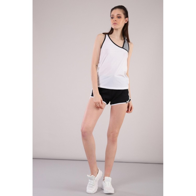 Freddy Ärmelloses Yoga Shirt - Asymmetrische Träger - Made in Italy - White - Black - WN0