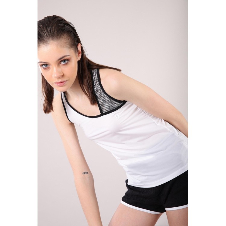 Freddy Ärmelloses Yoga Shirt - Asymmetrische Träger - Made in Italy - White - Black - WN0