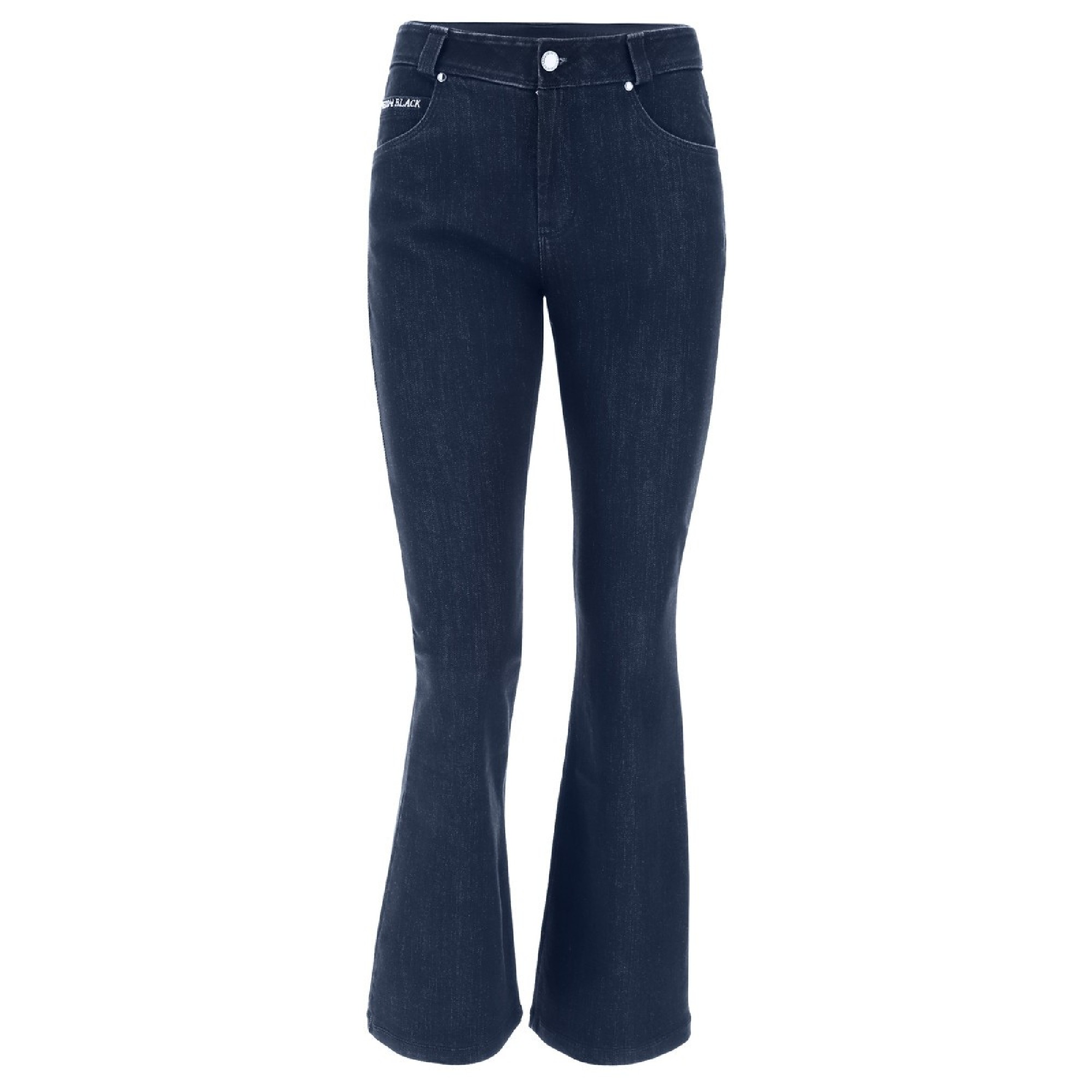 Freddy Fit Jeans - Regular Waist Flare - Cropped - Dark Denim – Blue Seam - J0B Freddy Fit Jeans - Regular Waist Flare - Cropped - Dark Denim – Blue Seam - J0B