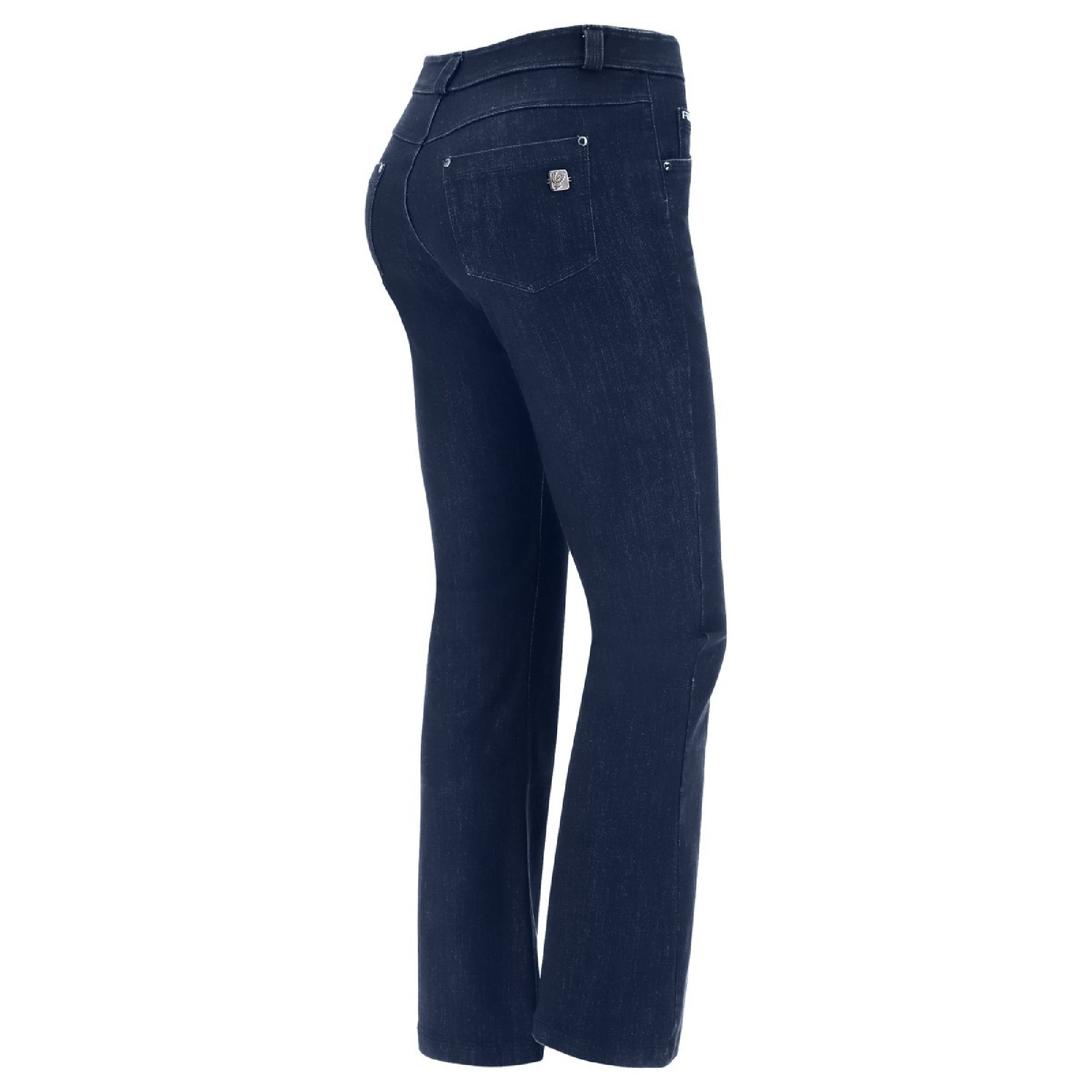 Freddy Fit Jeans - Regular Waist Flare - Cropped - Dark Denim – Blue Seam - J0B Freddy Fit Jeans - Regular Waist Flare - Cropped - Dark Denim – Blue Seam - J0B