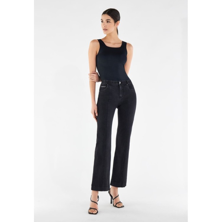 Freddy Fit Jeans - High Waist Wide Leg - Black Denim – Black Seam - J7N