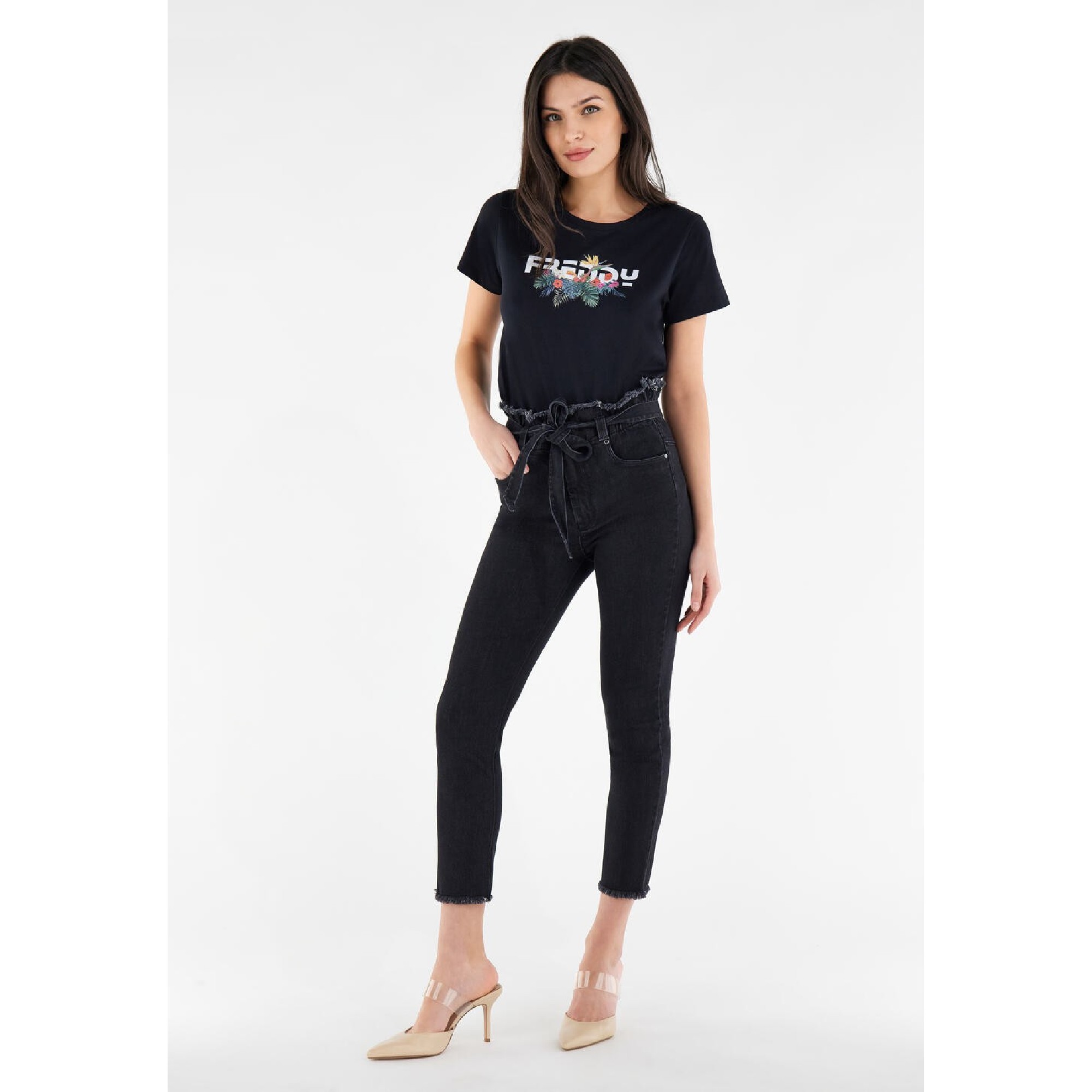 Freddy Fit Jeans - 7/8 High Waist Skinny - Denim-Gürtel - Black Denim - Black Seam - J7N Freddy Fit Jeans - 7/8 High Waist Skinny - Denim-Gürtel - Black Denim - Black Seam - J7N