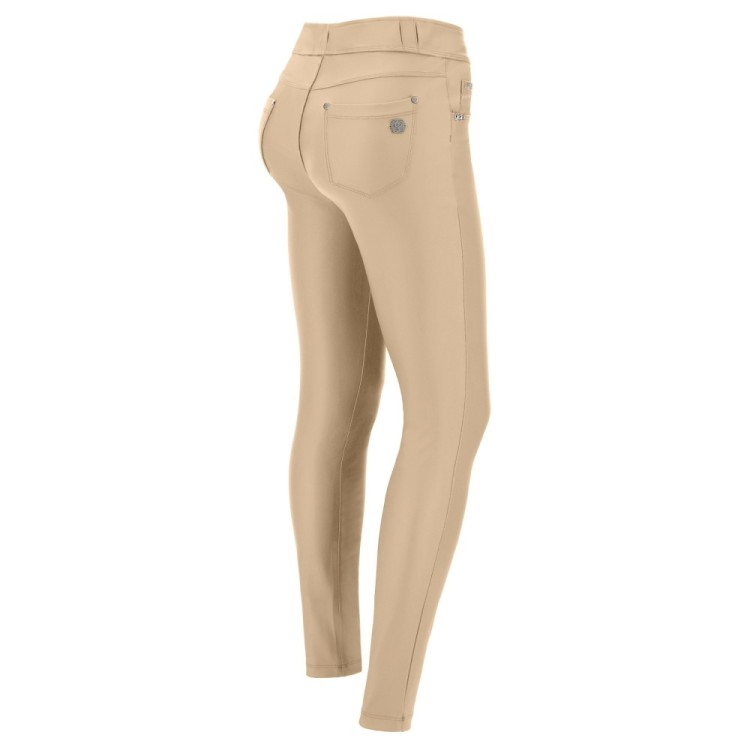Freddy N.O.W.® Vegan Leather Damen Comfort Hose - Mid Waist Skinny - Beige - Z106