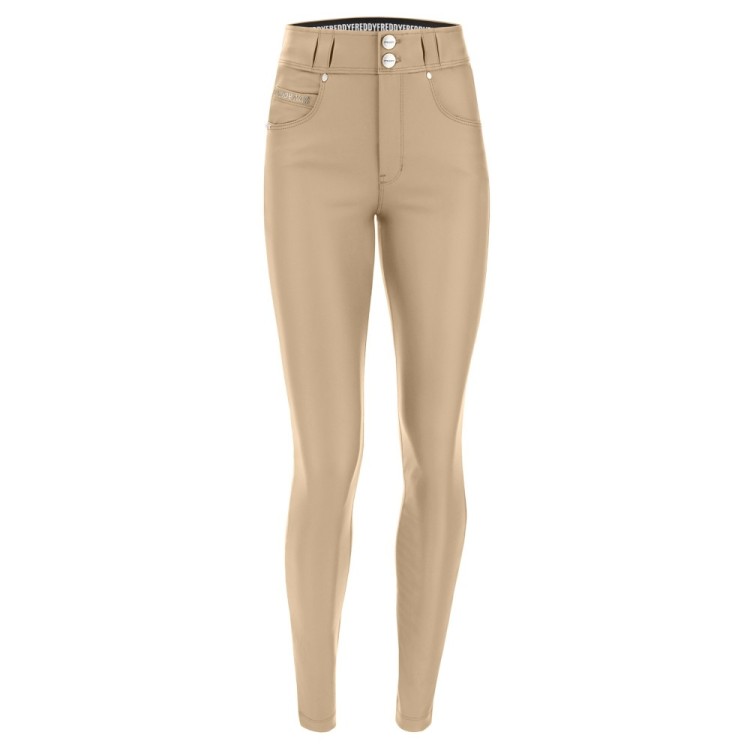 Freddy N.O.W.® Vegan Leather Damen Comfort Hose - Mid Waist Skinny - Beige - Z106