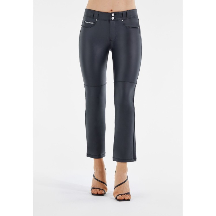 Freddy N.O.W.® Vegan Leather Damen Comfort Lederhose - Mid Waist Cropped - Schwarz - N0