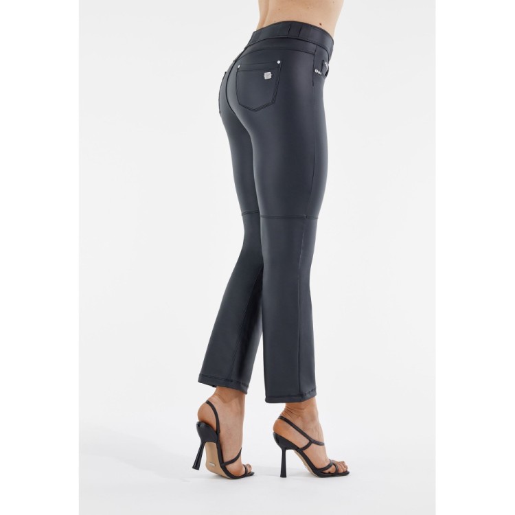 Freddy N.O.W.® Vegan Leather Damen Comfort Lederhose - Mid Waist Cropped - Schwarz - N0