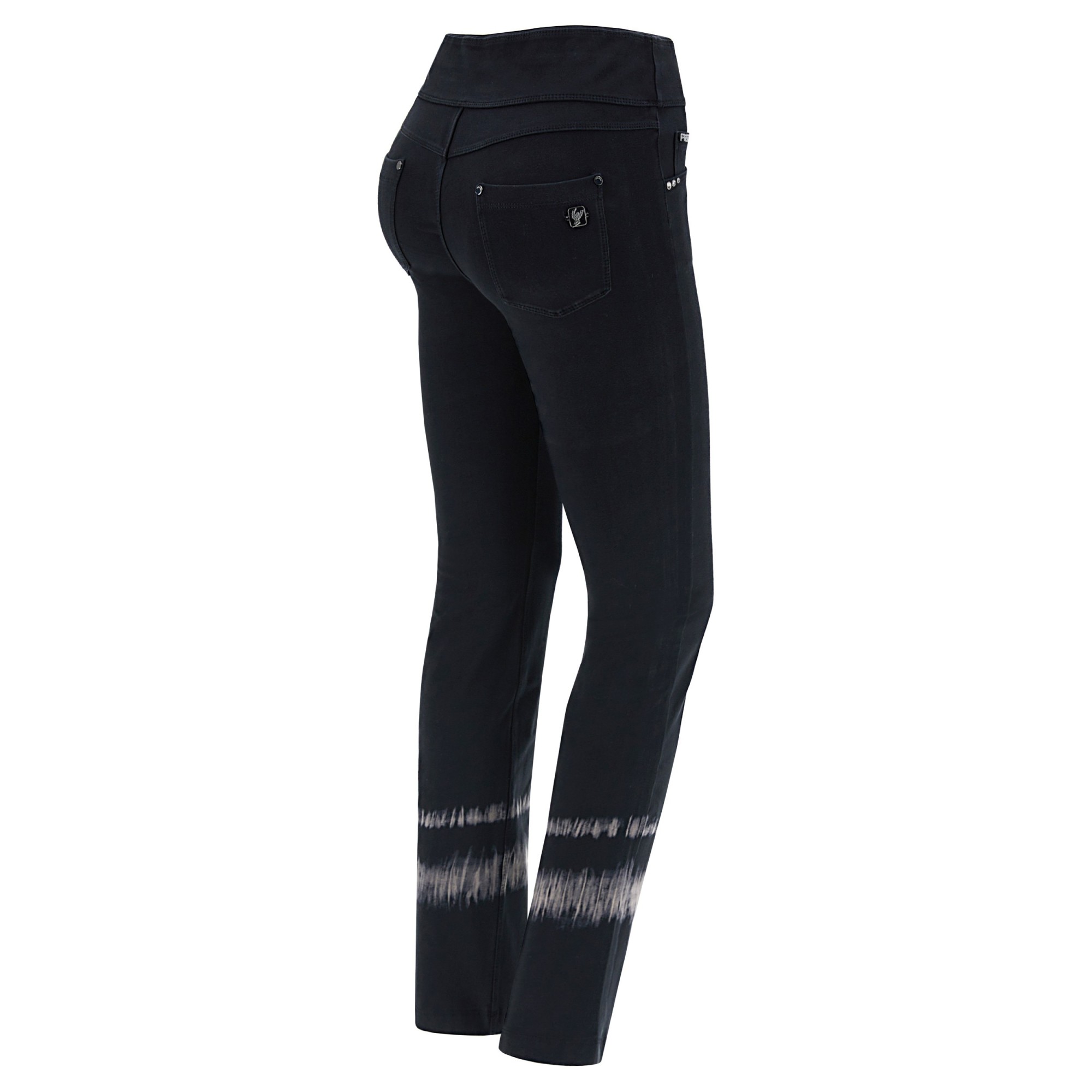 Freddy N.O.W.® Yoga Damen Comfort Hose - Mid Waist Flare - umschlagbarer Taillenbund - Tie Dye Detailing - Schwarz - N0