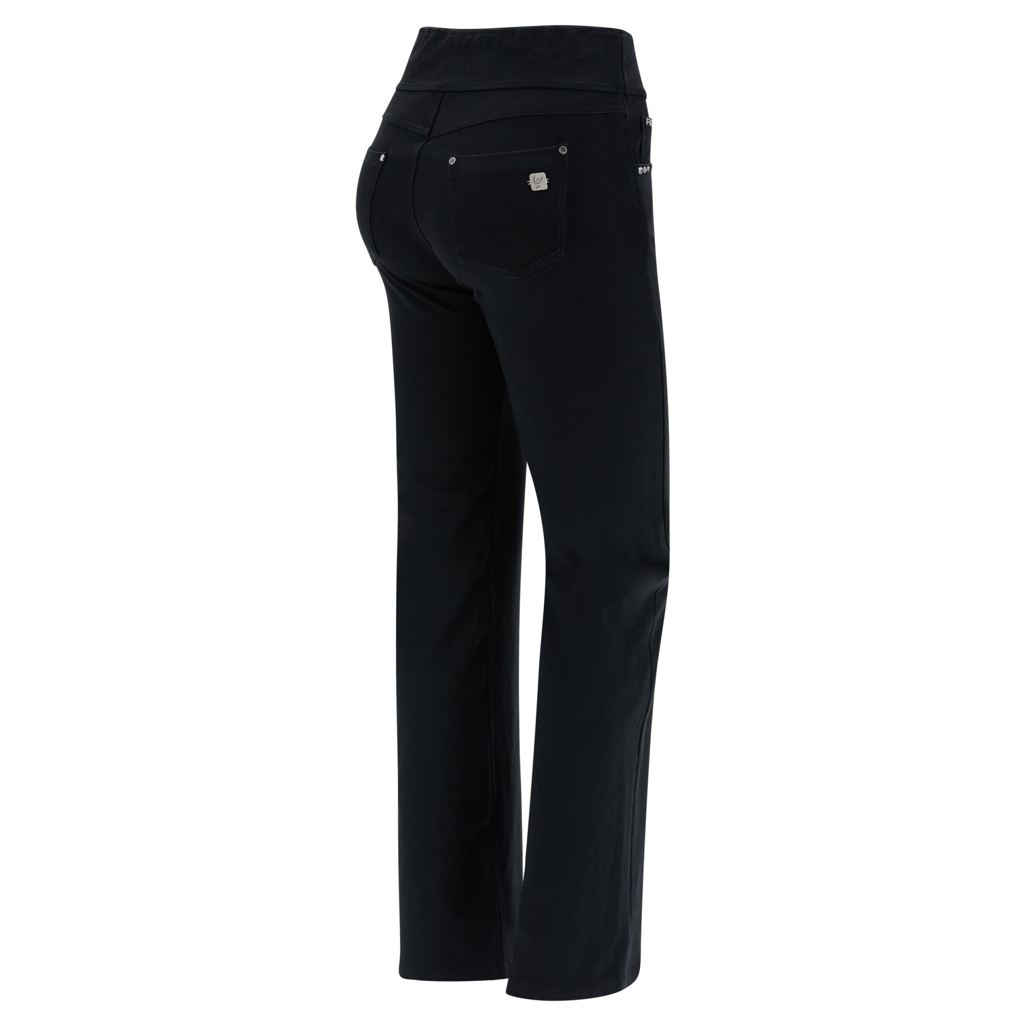 Freddy N.O.W.® Yoga Damen Comfort Hose - Mid Waist Straight - umschlagbarer Taillenbund - Garment Dyed - Schwarz - N0 Freddy N.O.W.® Yoga Damen Comfort Hose - Mid Waist Straight - umschlagbarer Taillenbund - Garment Dyed - Schwarz - N0