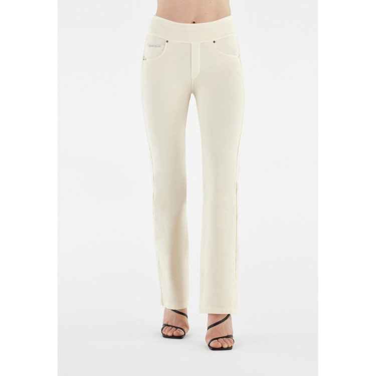 Freddy N.O.W.® Yoga Damen Comfort Hose - Mid Waist Straight - umschlagbarer Taillenbund - Garment Dyed - Beige - Z115