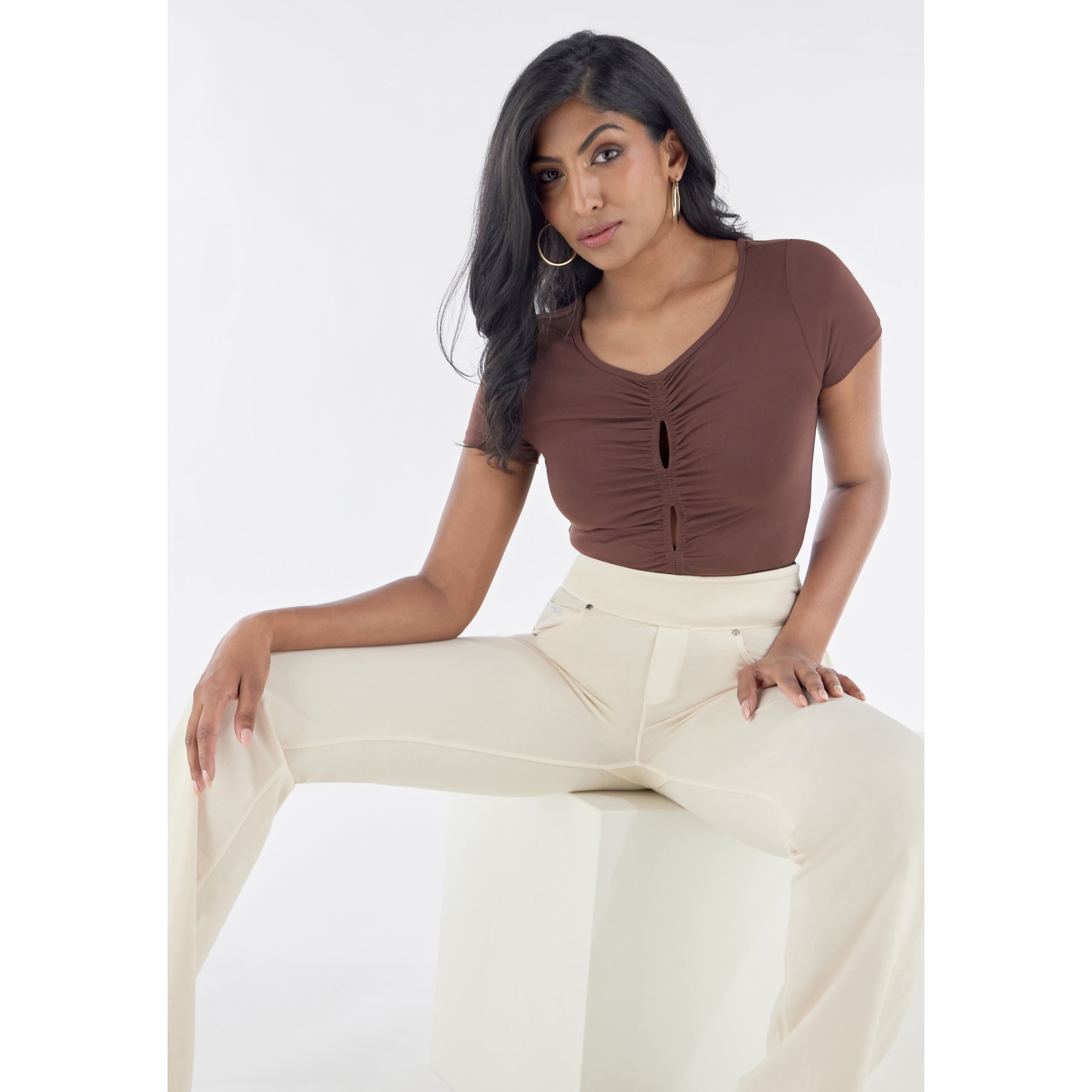 Freddy N.O.W.® Yoga Damen Comfort Hose - Mid Waist Straight - umschlagbarer Taillenbund - Garment Dyed - Beige - Z115 Freddy N.O.W.® Yoga Damen Comfort Hose - Mid Waist Straight - umschlagbarer Taillenbund - Garment Dyed - Beige - Z115