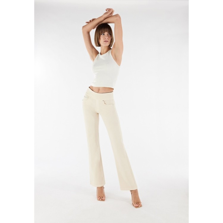 Freddy N.O.W.® Yoga Damen Comfort Hose - Mid Waist Straight - umschlagbarer Taillenbund - Garment Dyed - Beige - Z115