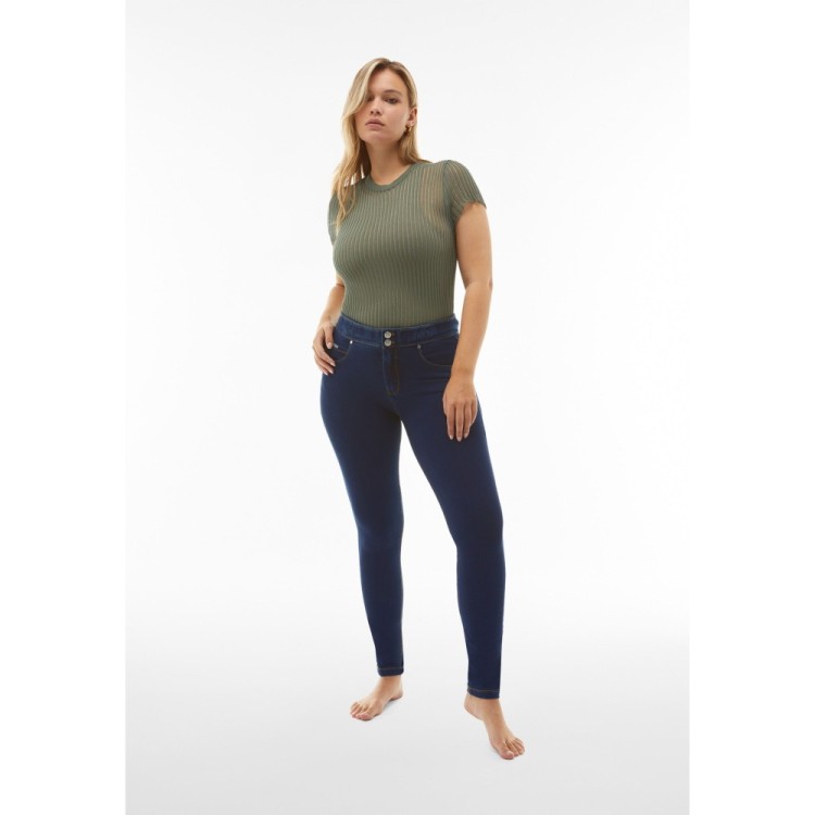 Freddy N.O.W.® Eco Damen Comfort Hose - Mid Waist Skinny - Blau - Gelbe Nähte - J0Y