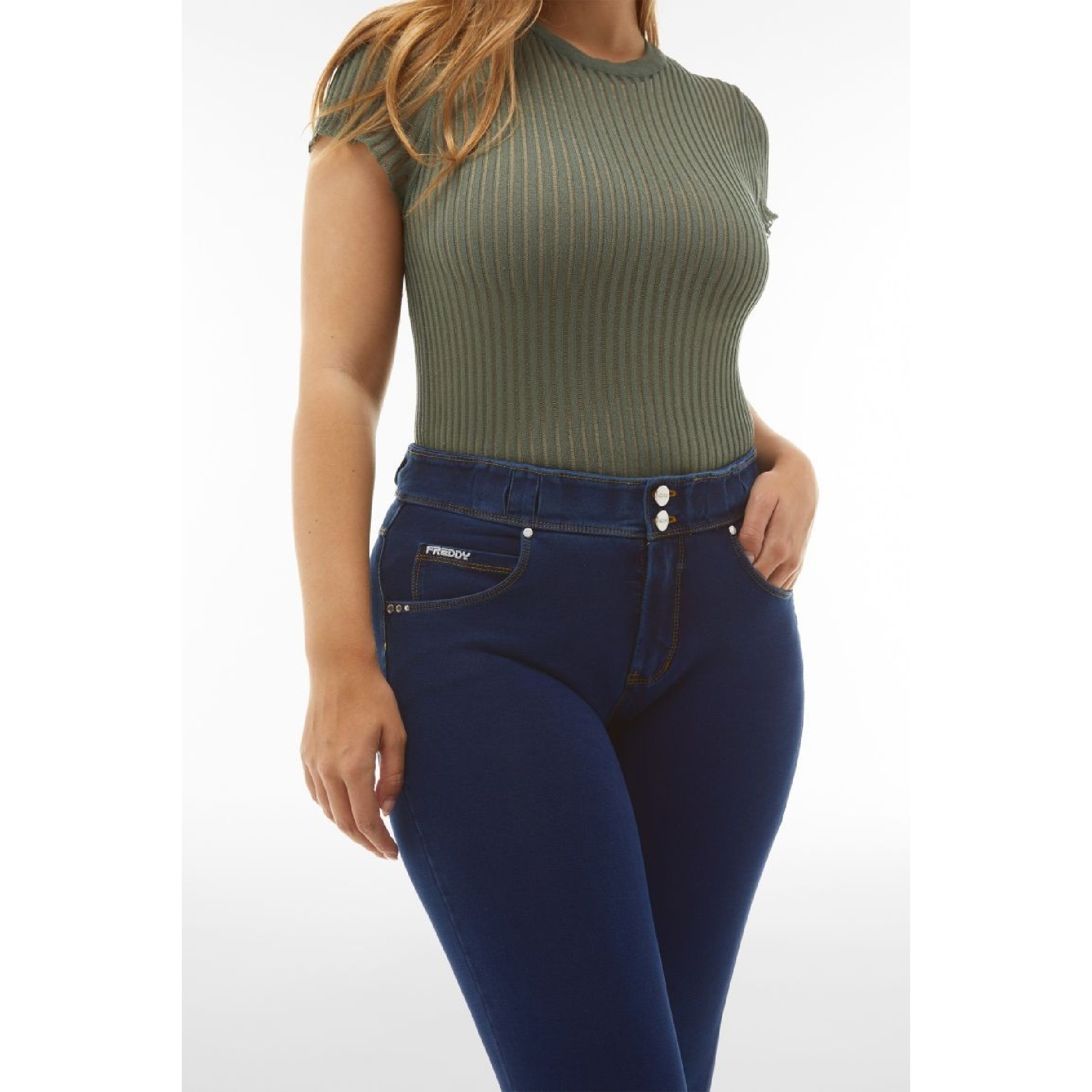 Freddy N.O.W.® Eco Damen Comfort Hose - Mid Waist Skinny - Blau - Gelbe Nähte - J0Y Freddy N.O.W.® Eco Damen Comfort Hose - Mid Waist Skinny - Blau - Gelbe Nähte - J0Y