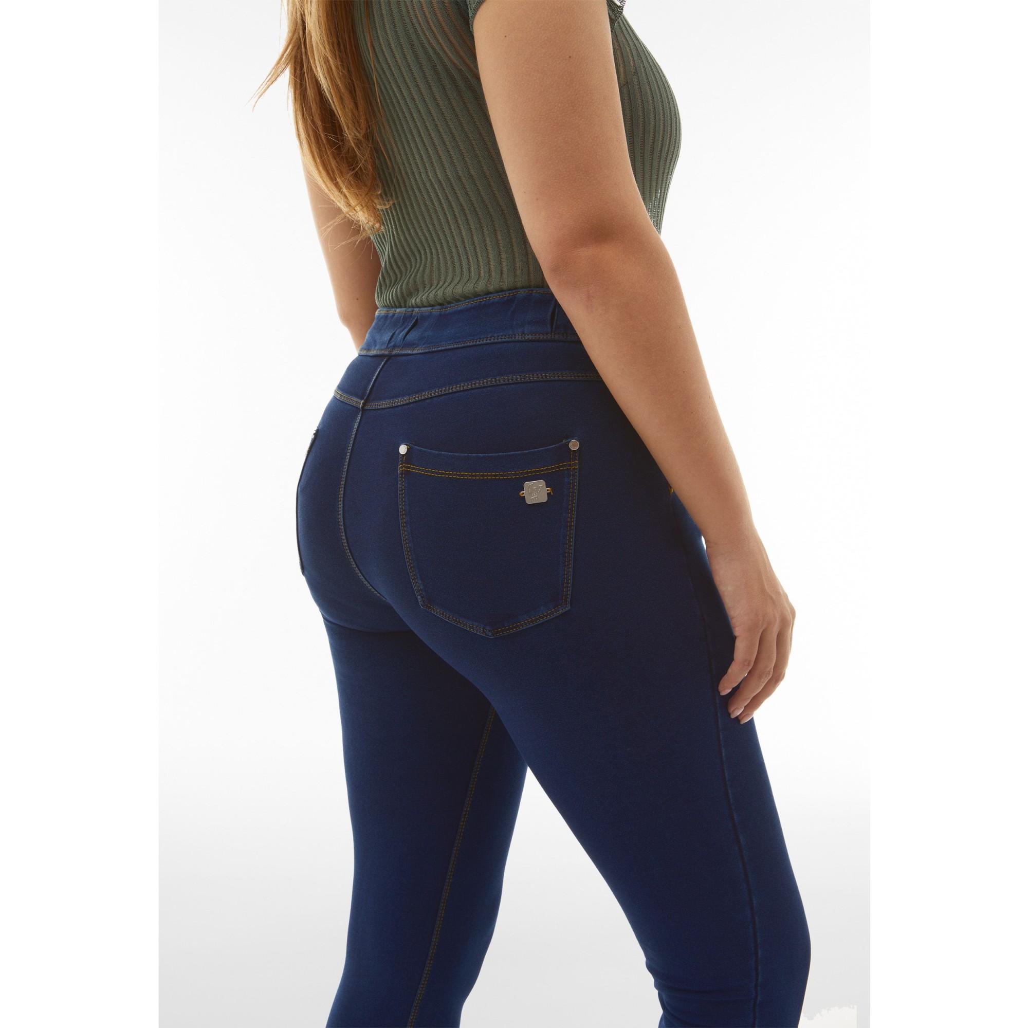 Freddy N.O.W.® Eco Damen Comfort Hose - Mid Waist Skinny - Blau - Gelbe Nähte - J0Y Freddy N.O.W.® Eco Damen Comfort Hose - Mid Waist Skinny - Blau - Gelbe Nähte - J0Y