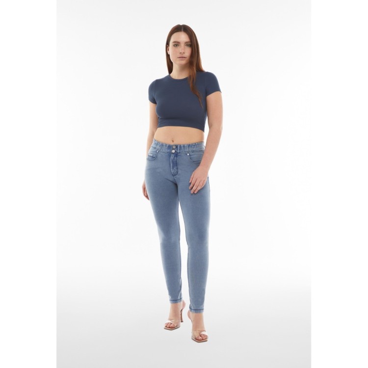 Freddy N.O.W.® Eco Damen Comfort Jeans - Mid Waist Skinny - Denim hell - Blaue Nähte - J107B