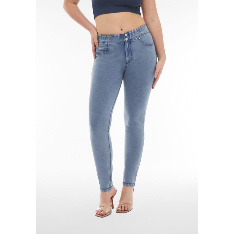 Freddy N.O.W.® Eco Damen Comfort Jeans - Mid Waist Skinny - Denim hell - Blaue Nähte - J107B