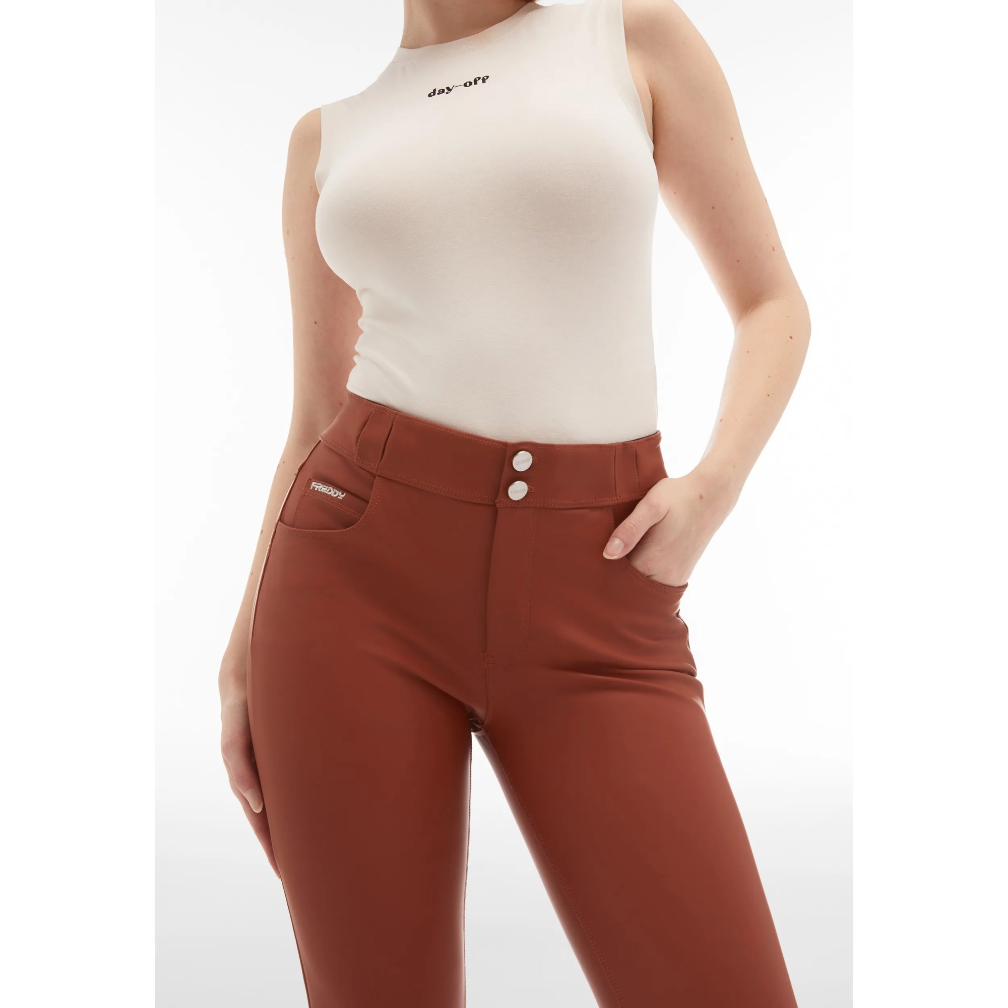 Freddy N.O.W.® Eco Vegan Leather Damen Comfort Lederhose - 7/8 Mid Waist Super Skinny - Braun Freddy N.O.W.® Eco Vegan Leather Damen Comfort Lederhose - 7/8 Mid Waist Super Skinny - Braun