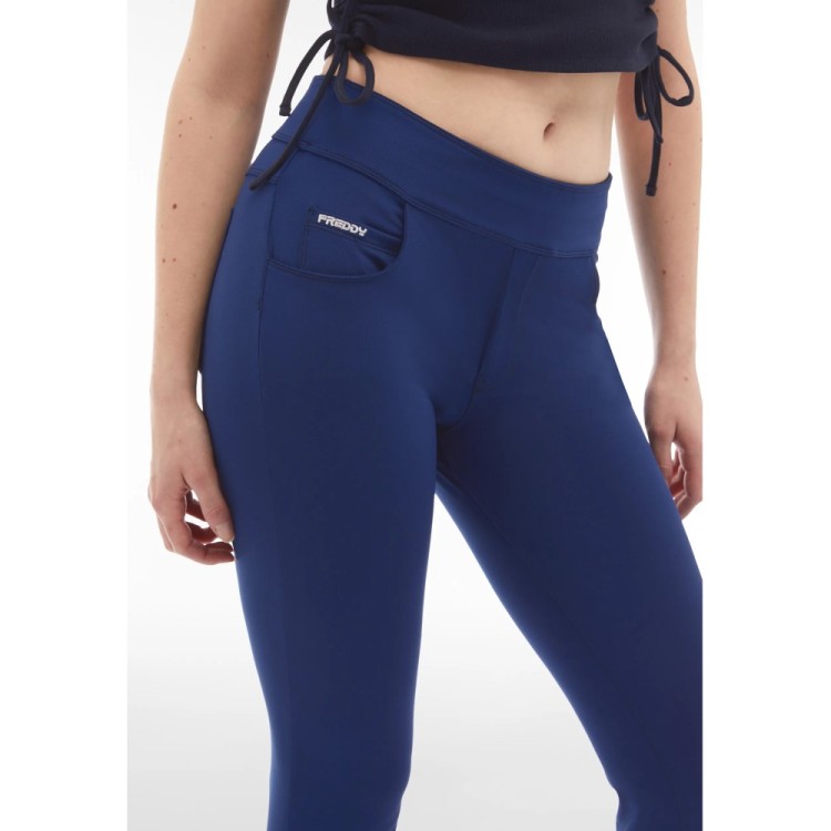 Freddy N.O.W.® Yoga Eco Tech Damen Comfort Hose - 7/8 Mid Waist Super Skinny - Mittelblau