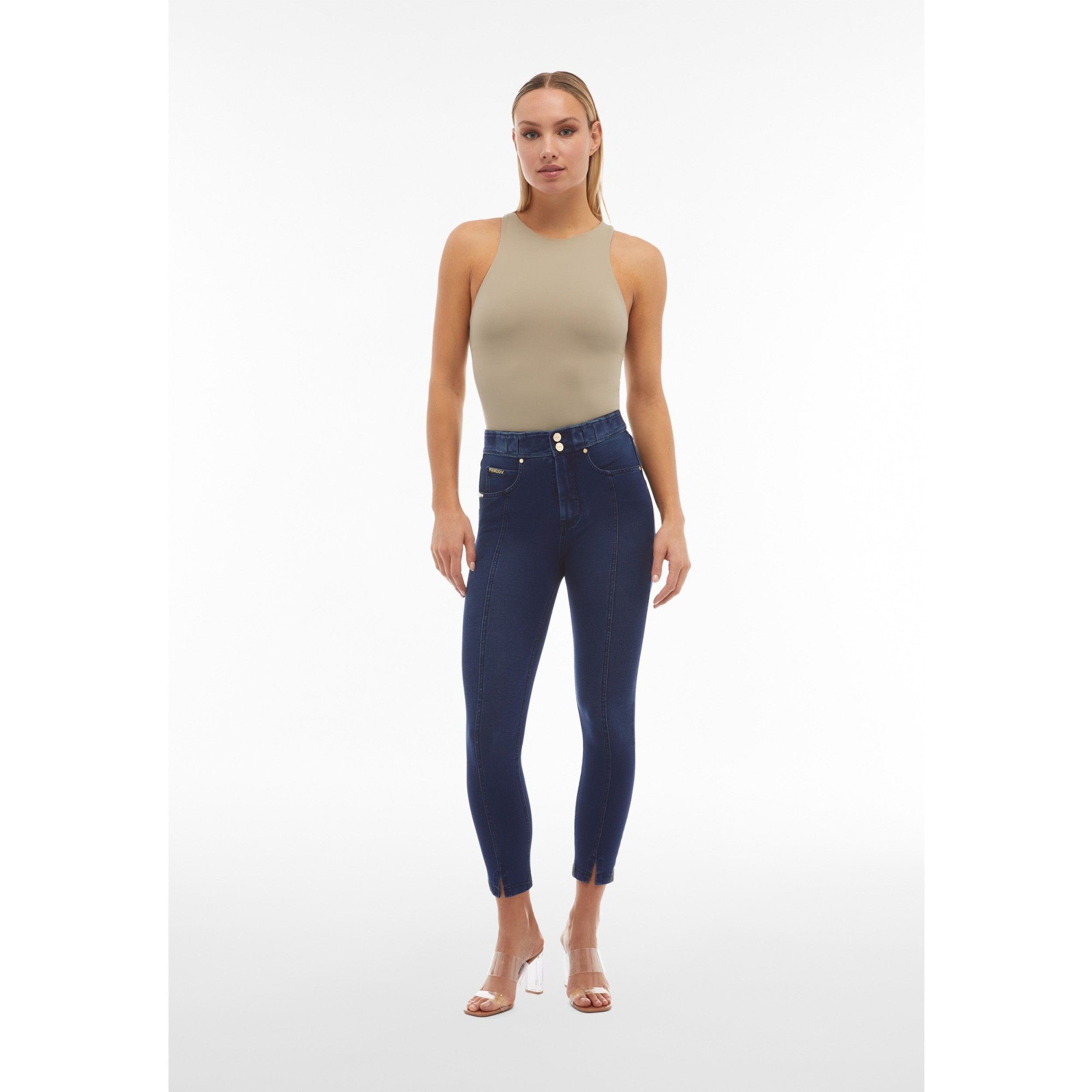 Freddy N.O.W.® Eco Damen Comfort Jeans - 7/8 High Waist Super Skinny - Indigoblau - Blaue Nähte - J0B Freddy N.O.W.® Eco Damen Comfort Jeans - 7/8 High Waist Super Skinny - Indigoblau - Blaue Nähte - J0B