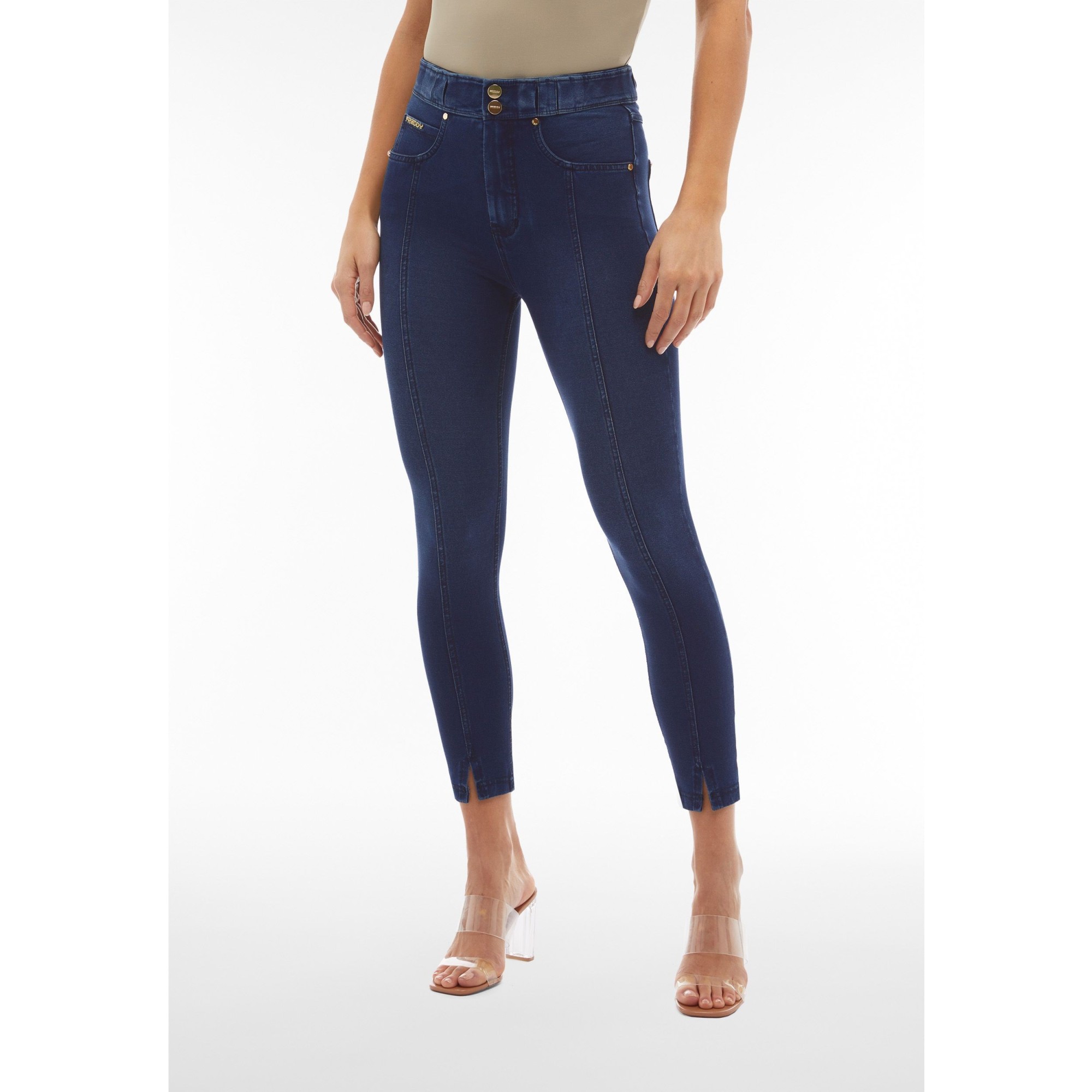 Freddy N.O.W.® Eco Damen Comfort Jeans - 7/8 High Waist Super Skinny - Indigoblau - Blaue Nähte - J0B Freddy N.O.W.® Eco Damen Comfort Jeans - 7/8 High Waist Super Skinny - Indigoblau - Blaue Nähte - J0B