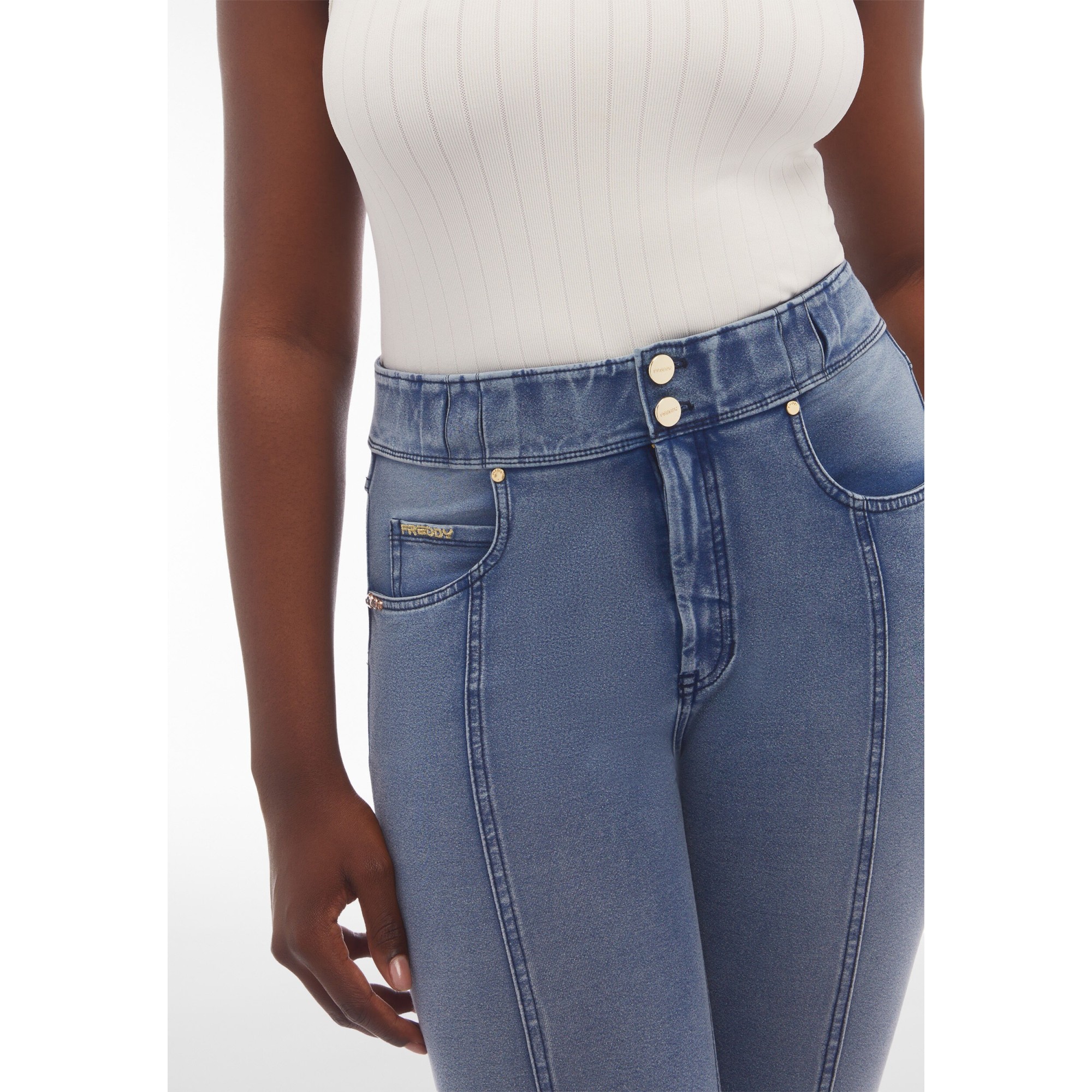 Freddy N.O.W.® Eco Damen Comfort Jeans - 7/8 High Waist Super Skinny - Denim - Blaue Nähte - J108B Freddy N.O.W.® Eco Damen Comfort Jeans - 7/8 High Waist Super Skinny - Denim - Blaue Nähte - J108B