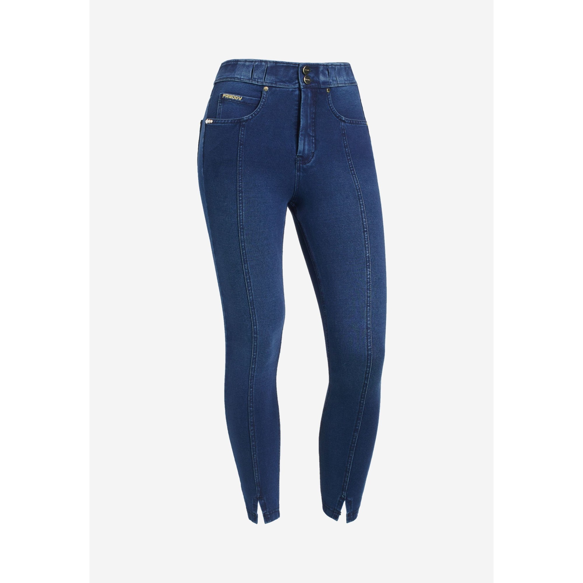 Freddy N.O.W.® Eco Damen Comfort Jeans - 7/8 High Waist Super Skinny - Indigoblau - Blaue Nähte - J0B Freddy N.O.W.® Eco Damen Comfort Jeans - 7/8 High Waist Super Skinny - Indigoblau - Blaue Nähte - J0B