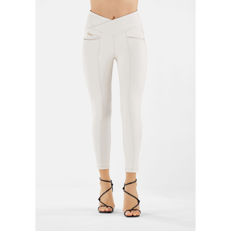 Freddy N.O.W.® Yoga Vegan Leather Damen Comfort Lederhose - High High Waist Super Skinny - Weißgrau - Z102