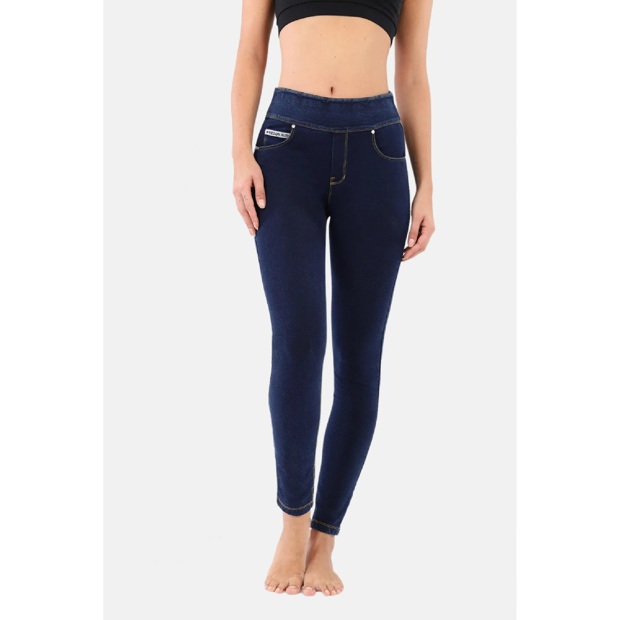 Freddy N.O.W.® Yoga Damen Comfort Jeans - Mid Waist Skinny - Blau - Gelbe Nähte - J0Y Freddy N.O.W.® Yoga Damen Comfort Jeans - Mid Waist Skinny - Blau - Gelbe Nähte - J0Y