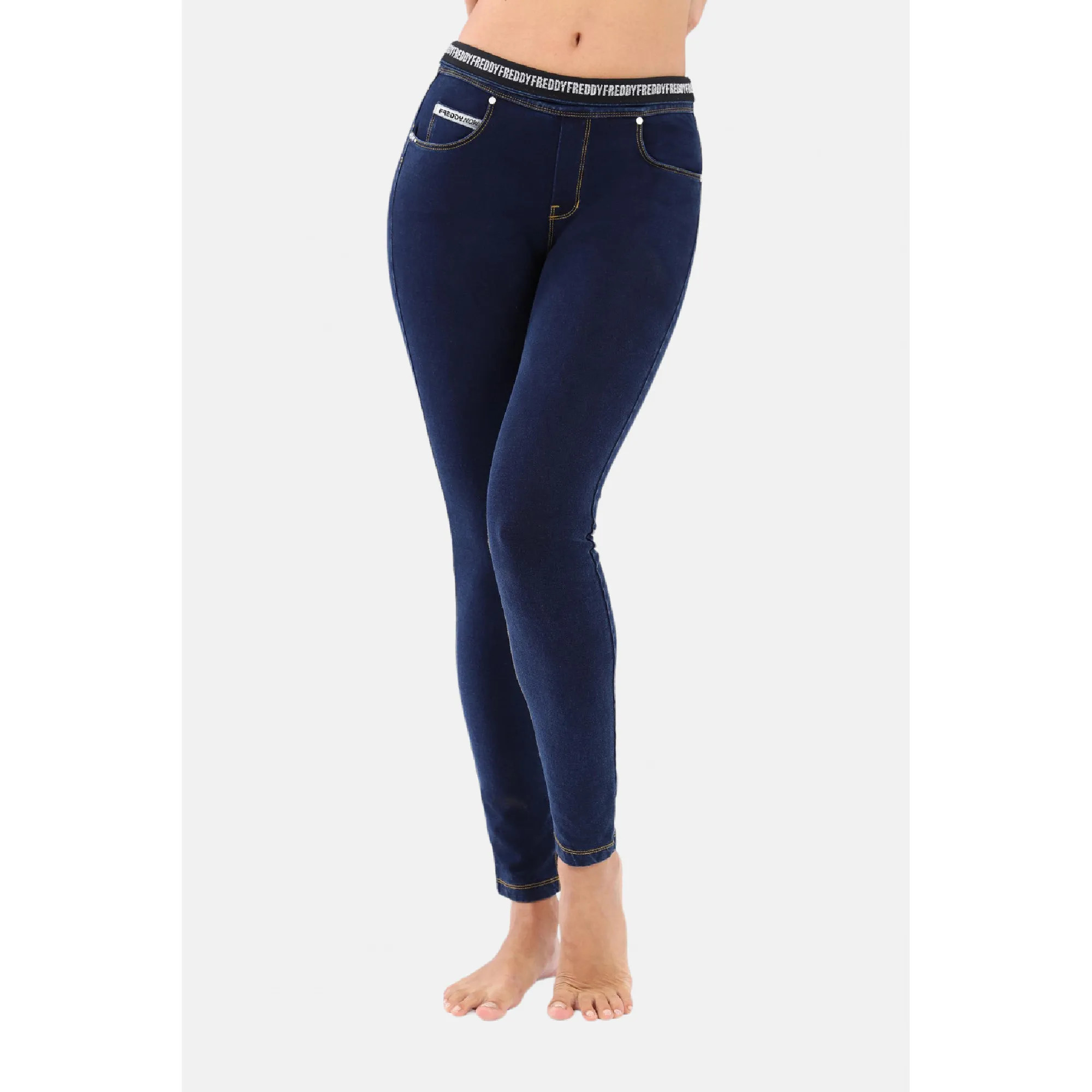 Freddy N.O.W.® Yoga Damen Comfort Jeans - Mid Waist Skinny - Blau - Gelbe Nähte - J0Y Freddy N.O.W.® Yoga Damen Comfort Jeans - Mid Waist Skinny - Blau - Gelbe Nähte - J0Y