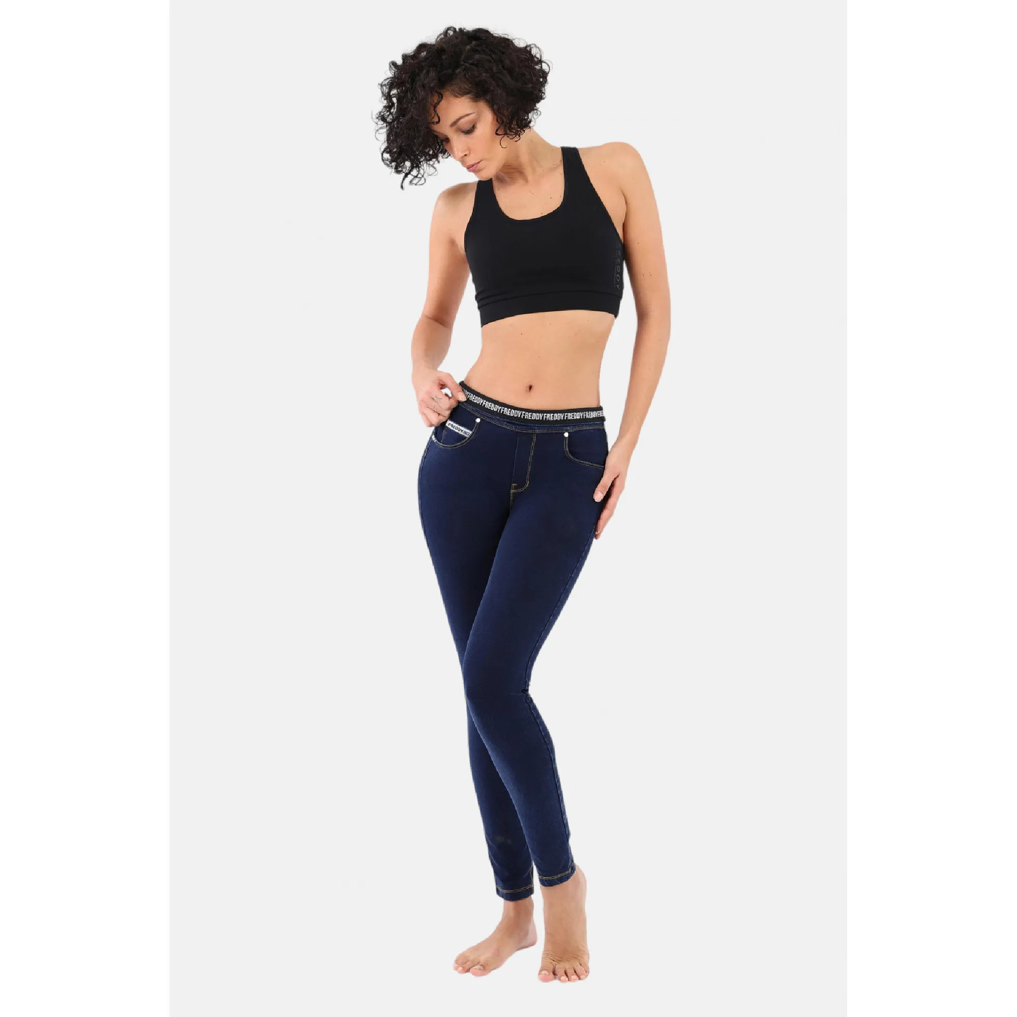Freddy N.O.W.® Yoga Damen Comfort Jeans - Mid Waist Skinny - Blau - Gelbe Nähte - J0Y Freddy N.O.W.® Yoga Damen Comfort Jeans - Mid Waist Skinny - Blau - Gelbe Nähte - J0Y